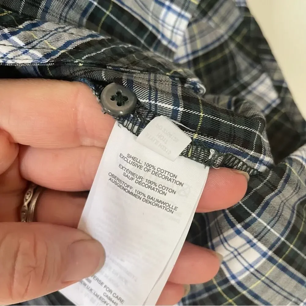J. Crew Beaded Embellished Forest Green Tartan Plaid Shirt M